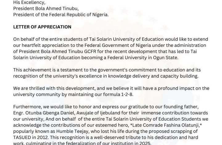 TASUED Students Celebrate FG’s Adoption, Honour Otunba Gbenga Daniel